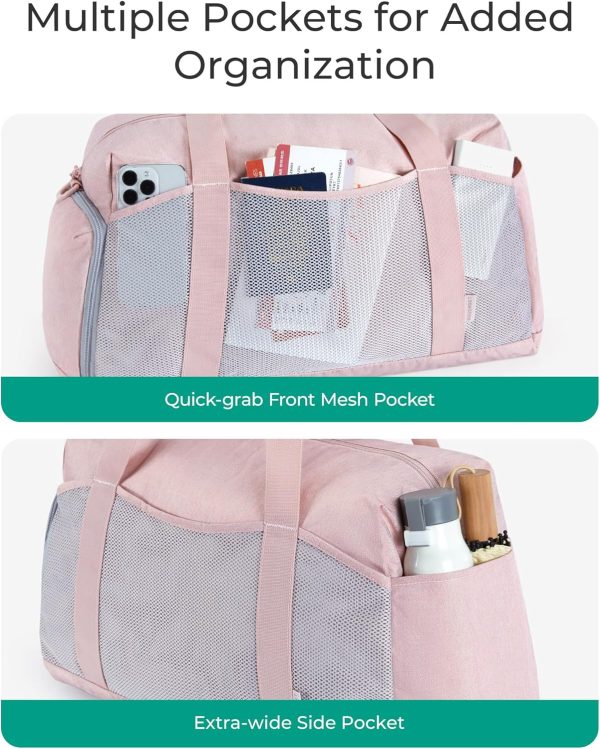 Gym Bag for Women, Foldable Duffle Bag for Travel, 35L Carry on Weekender Overnight Bag, Sports Duffel Bags with Shoe Compartment, Personal Item Travel Bag Workout Bag for Travel Yoga, Black - Image 4