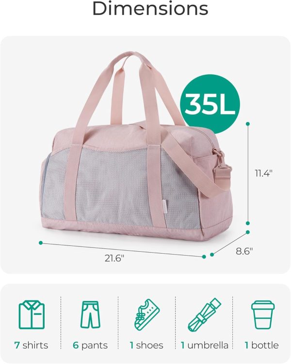 Gym Bag for Women, Foldable Duffle Bag for Travel, 35L Carry on Weekender Overnight Bag, Sports Duffel Bags with Shoe Compartment, Personal Item Travel Bag Workout Bag for Travel Yoga, Black - Image 6