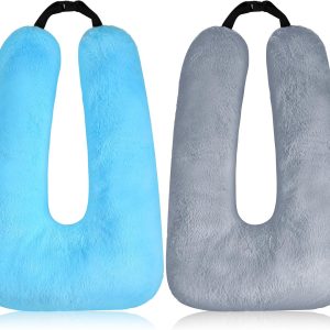 Barydat 2 Pcs Car Travel Pillow for The Back Seat 28 x 18 in Sleeping Reading Pillows for Long Distance Travel Car Pillow for Kids Adults Head and Body Support U Shaped Pillow for Travel(Gray, Blue)