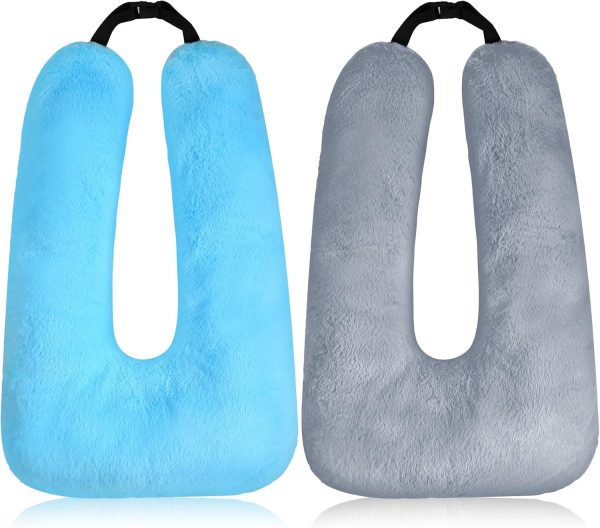 Barydat 2 Pcs Car Travel Pillow for The Back Seat 28 x 18 in Sleeping Reading Pillows for Long Distance Travel Car Pillow for Kids Adults Head and Body Support U Shaped Pillow for Travel(Gray, Blue)
