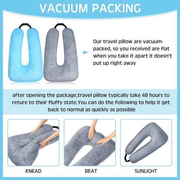 Barydat 2 Pcs Car Travel Pillow for The Back Seat 28 x 18 in Sleeping Reading Pillows for Long Distance Travel Car Pillow for Kids Adults Head and Body Support U Shaped Pillow for Travel(Gray, Blue) - Image 3