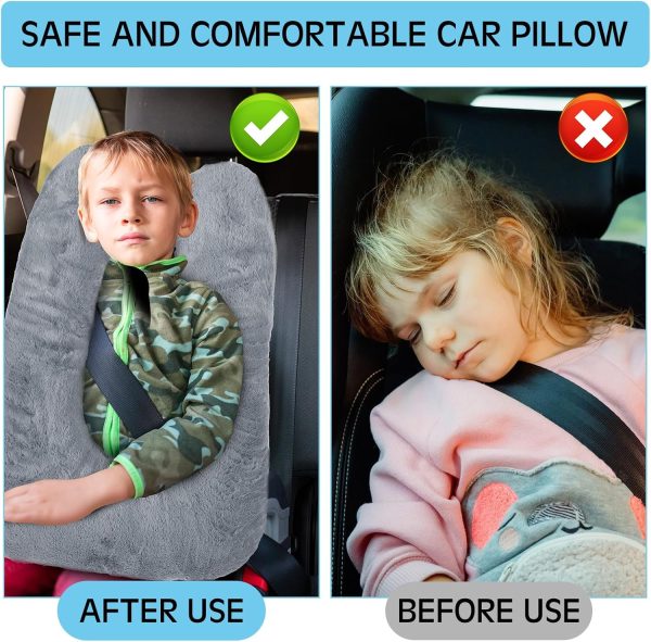 Barydat 2 Pcs Car Travel Pillow for The Back Seat 28 x 18 in Sleeping Reading Pillows for Long Distance Travel Car Pillow for Kids Adults Head and Body Support U Shaped Pillow for Travel(Gray, Blue) - Image 4