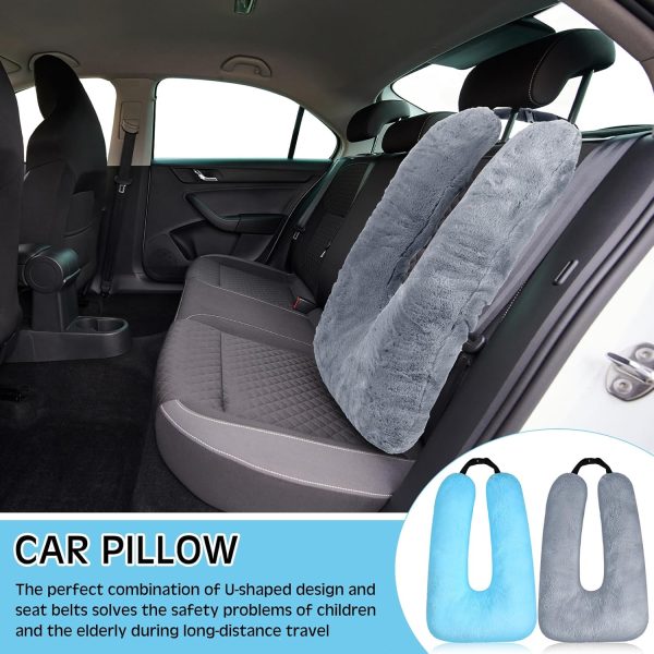 Barydat 2 Pcs Car Travel Pillow for The Back Seat 28 x 18 in Sleeping Reading Pillows for Long Distance Travel Car Pillow for Kids Adults Head and Body Support U Shaped Pillow for Travel(Gray, Blue) - Image 6