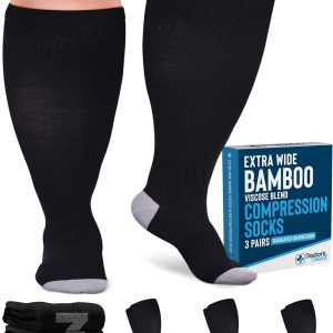 Doctor's Select 3 Pairs Plus Size Compression Socks Wide Calf | Bamboo Viscose Knee High Socks | Extra Wide Calf Compression Socks | Plus Size Compression Socks for Women & Men | Black