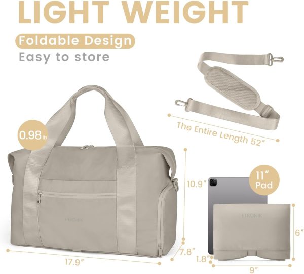 Foldable Travel Bag for Women Men, Gym Bag with Shoe Compartment, Carry On Duffle Bag for Personal Item, Weekender Overnight Tote Bag for Sports, Water Resistant Travel Bag for Travel, Khaki - Image 5