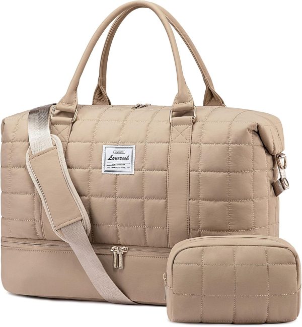 Large Duffle Bag for Travel, Puffer Weekender Bags for Women Travel Tote, Carry on Duffel Bag for Airplanes, 18 Inch Personal Item Bag Gym Bag Women, Coffee
