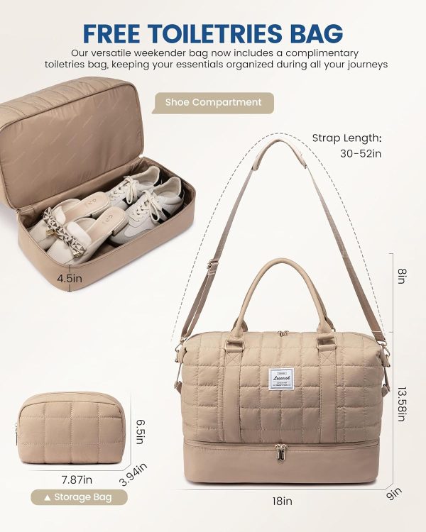 Large Duffle Bag for Travel, Puffer Weekender Bags for Women Travel Tote, Carry on Duffel Bag for Airplanes, 18 Inch Personal Item Bag Gym Bag Women, Coffee - Image 2