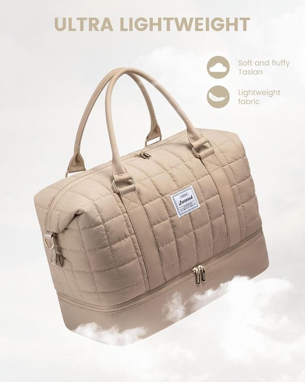 Large Duffle Bag for Travel, Puffer Weekender Bags for Women Travel Tote, Carry on Duffel Bag for Airplanes, 18 Inch Personal Item Bag Gym Bag Women, Coffee - Image 3