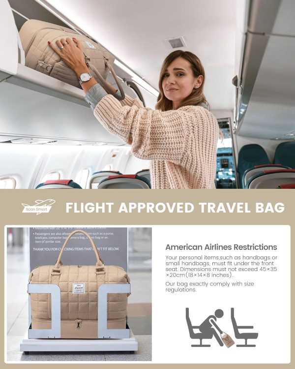 Large Duffle Bag for Travel, Puffer Weekender Bags for Women Travel Tote, Carry on Duffel Bag for Airplanes, 18 Inch Personal Item Bag Gym Bag Women, Coffee - Image 4