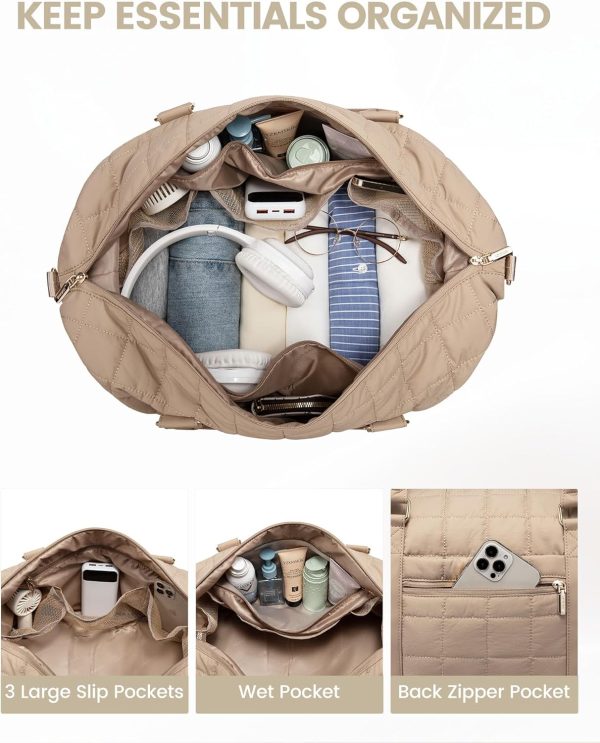 Large Duffle Bag for Travel, Puffer Weekender Bags for Women Travel Tote, Carry on Duffel Bag for Airplanes, 18 Inch Personal Item Bag Gym Bag Women, Coffee - Image 5