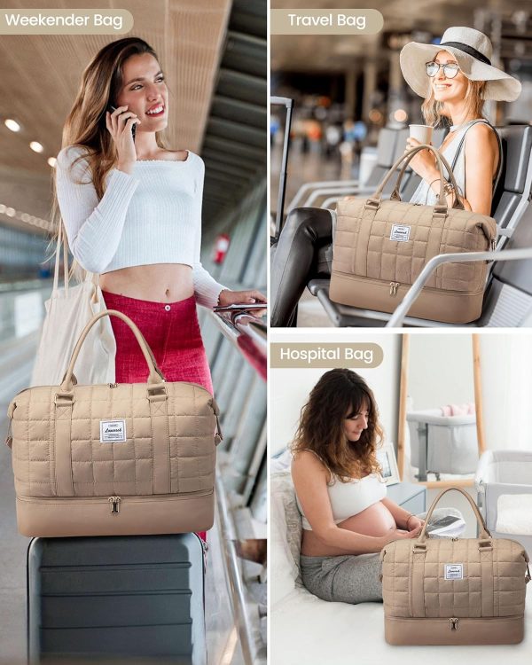 Large Duffle Bag for Travel, Puffer Weekender Bags for Women Travel Tote, Carry on Duffel Bag for Airplanes, 18 Inch Personal Item Bag Gym Bag Women, Coffee - Image 7