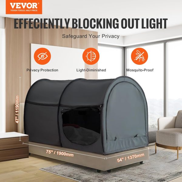 VEVOR Bed Tent, 75" x 54" x 47" Full Size 4 Doors Block Out Light Sleeping Bed Canopy Breathable Dream Tent with 0.28 in Fiber Poles on Bed Privacy for Kids and Adult Indoor Sleeping Tent - Image 2