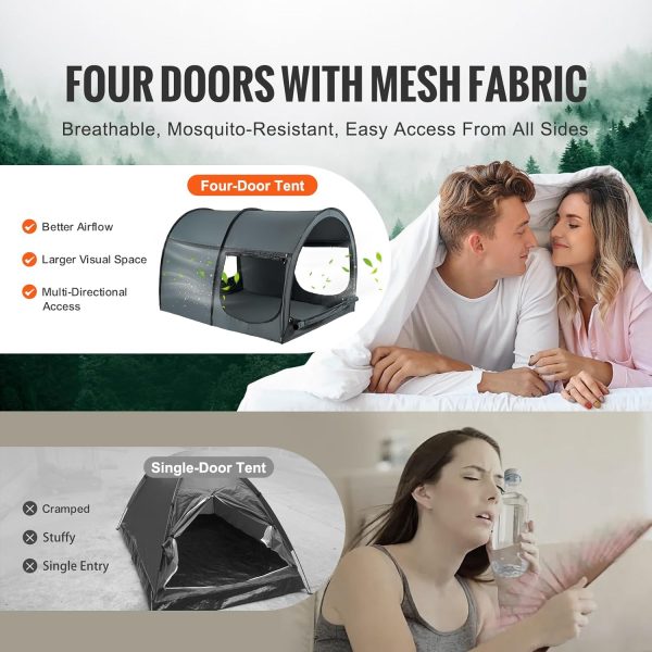 VEVOR Bed Tent, 75" x 54" x 47" Full Size 4 Doors Block Out Light Sleeping Bed Canopy Breathable Dream Tent with 0.28 in Fiber Poles on Bed Privacy for Kids and Adult Indoor Sleeping Tent - Image 3