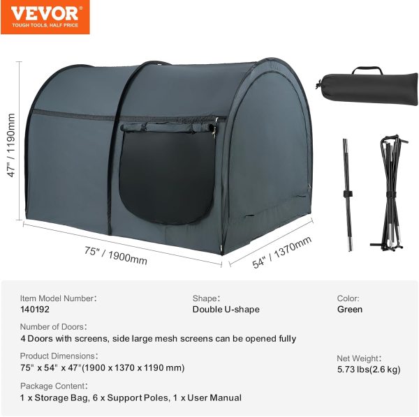 VEVOR Bed Tent, 75" x 54" x 47" Full Size 4 Doors Block Out Light Sleeping Bed Canopy Breathable Dream Tent with 0.28 in Fiber Poles on Bed Privacy for Kids and Adult Indoor Sleeping Tent - Image 7